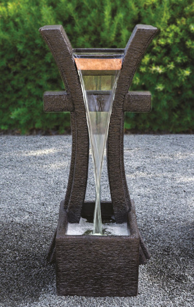 Tall Fountain Zen Gate Sculptural Airiness copper spill soothing Cement
